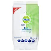 DETTOL 2IN1 HANDS  SURFACE ANTIBACTERIAL FRESH WIPES PACK 60 SHEETS