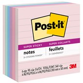 POSTIT 6756SSNRP RECYCLED SUPER STICKY LINED NOTES 101 X 101MM WANDERLUST PASTEL PACK 6