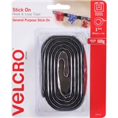 VELCRO BRAND STICKON HOOK AND LOOP TAPE STRIP 25MM X 1M BLACK